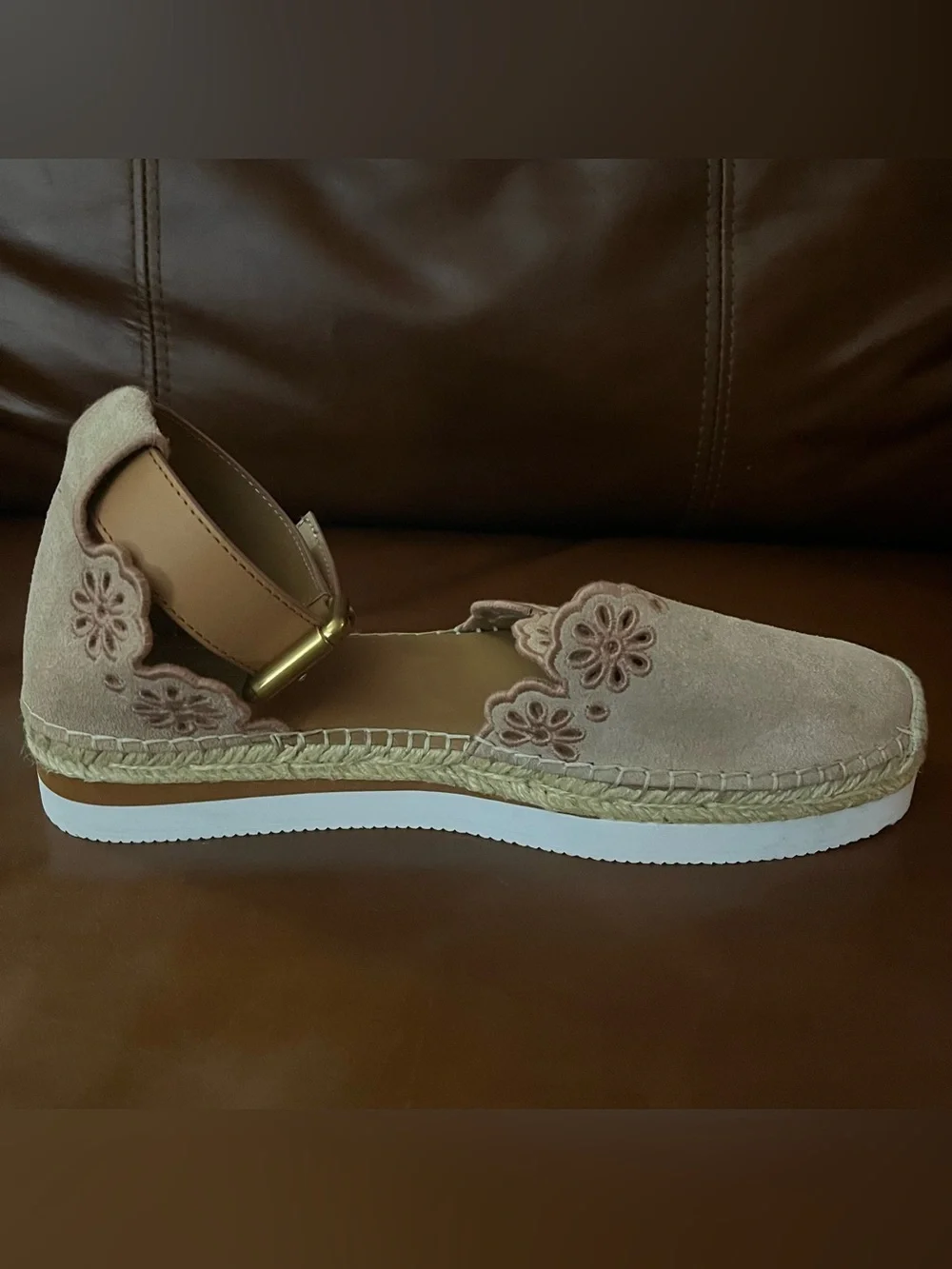 See by Chloé Glyn Suede Floral Espadrille Platform Shoes Pink EU 39 Excellent!